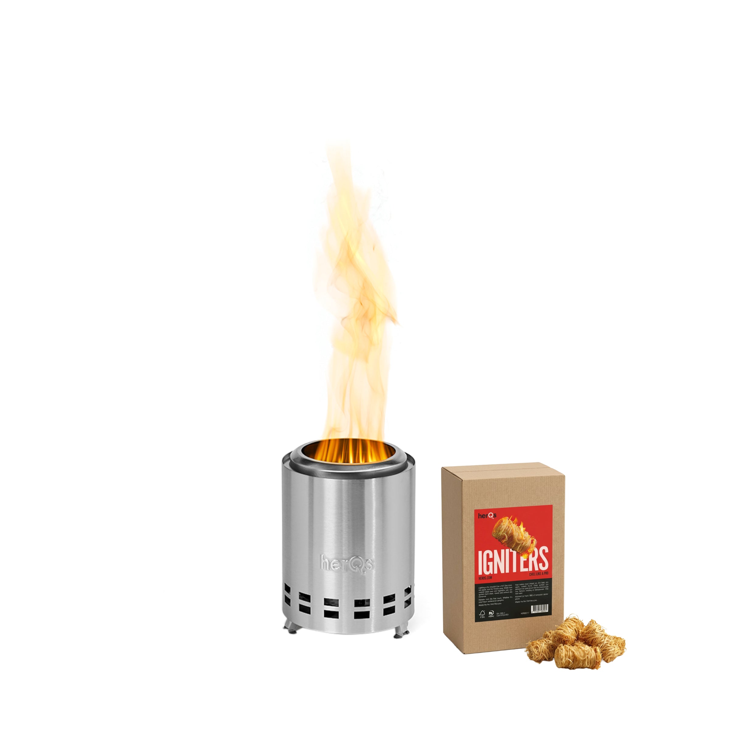 herQs Smokeless FirePit Mighty + Igniters