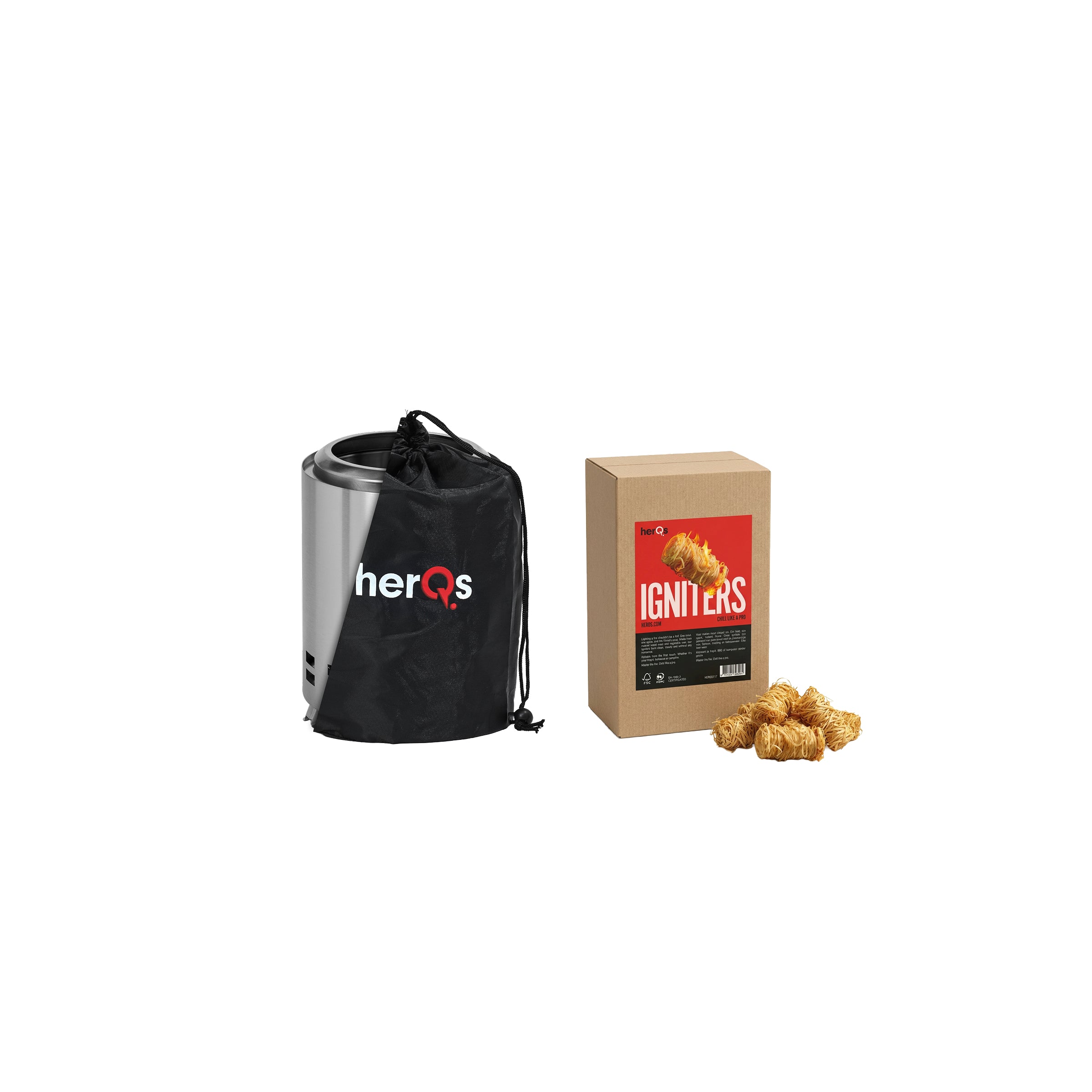 herQs Smokeless FirePit Mighty + Igniters